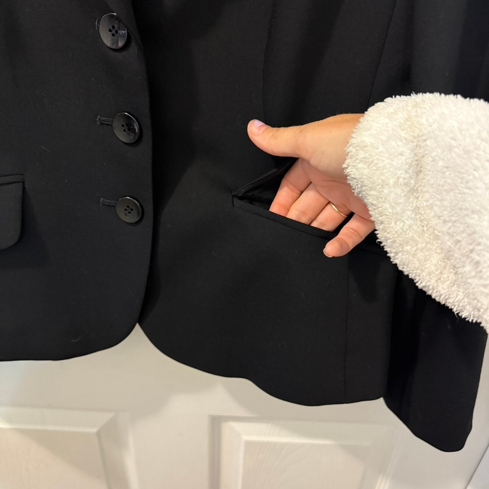 Talbots Petites Black Italian Wool Blend Blazer Jacket Women 10 Classic Stretch - Picture 3 of 8